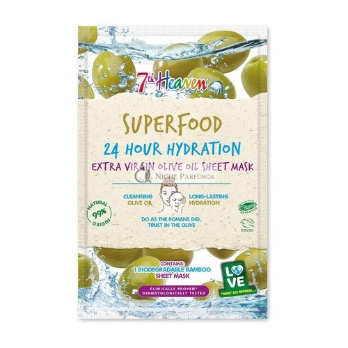 7th Heaven Superfood Intenzív Hydratácia Extra Panenský Olivový Olej Biodegradovateľná Bambusová Maska na Tvár pre Dlhodobú Hydratáciu - Ideálna pre Všetky Typy Pleti