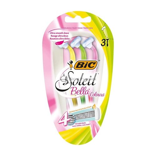 BIC Soleil Bella Farebné 4-čepeľové dámske holiace strojčeky balenie 3 kusy so sklopnými čepeľami