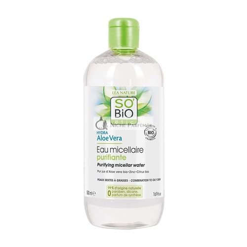 SO'BiO étic Cosmebio Kombinovaný/Mastná Pleť Hydra Aloe Vera Čistiace Micelárne Vody, 500ml