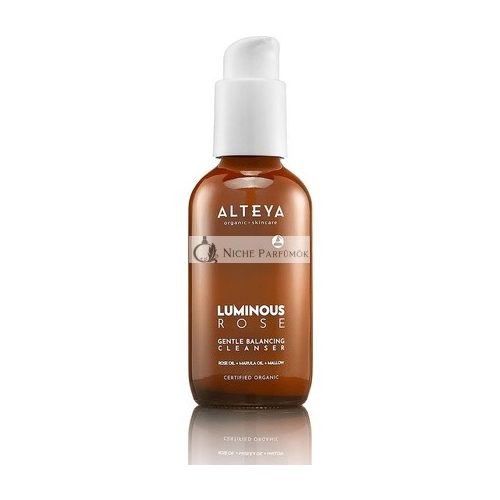 Alteya Organics Luminous Rose Cleanser - 120ml Sklenený Hybridný Čistiaci Prostriedok s Rúžovým Olejom - Pre Všetky Typy Pleti