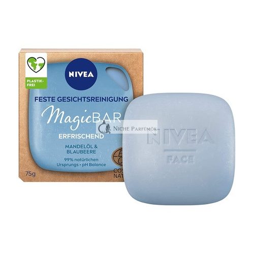 NIVEA MagicBar Osviežujúci Pevný Čistiaci Prostriedok na Tvár, 75g - Certifikovaná Prírodná Kozmetika s Mandľovým Olejom a Čučoriedkami