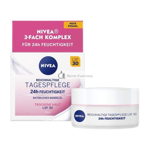 Nivea Bohatá Denná Krem 24h Hydratácia SPF 30 50ml s Prírodným Mandľovým Olejom a Magnóliou