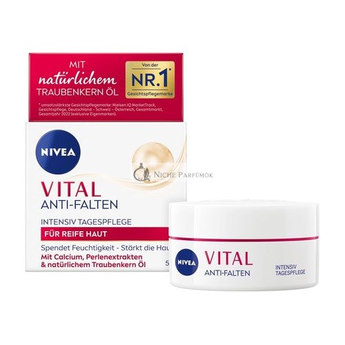 NIVEA VITAL Anti-Wrinkle Intenzív Denný Krém pre Zrelú Pokožku s Vápnikom, Extraktom z Perál a Prírodným Olejom zo Semien Hrozna 50ml