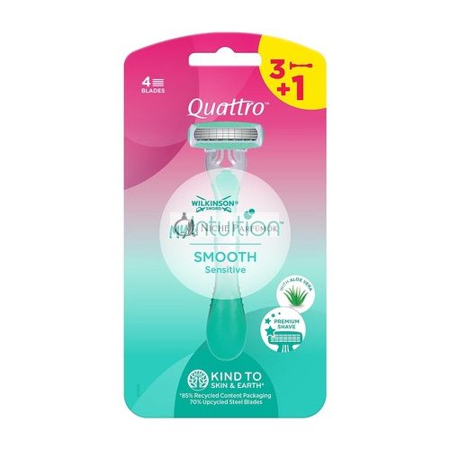 Wilkinson Sword MyIntuition Smooth Sensitive Quattro Jednorazový Holiaci Strojček pre Ženy 4 Čepele 2 Mazacie Pásiky s Aloe Verou a Vitamínom E - Balenie 3+1