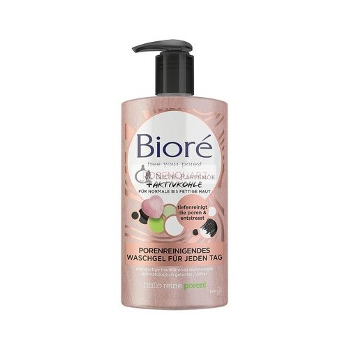 Biore Růžový Křemen + Aktivní Uhlí Čisticí Gel - Čisticí Póry - Pro Normální a Mastnou Pleť - Pro Denní Použití, 200ml