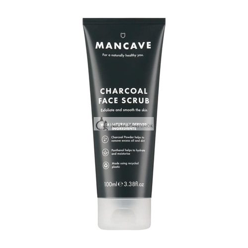 ManCave Uhlíkový Peeling na Tvár 100ml pre Mužov, Exfoliuje a Hladí Pokožku, Dermatologicky Testované, Prírodná Formulácia, Vegánske a Bez Krutosti, Trubica z Recyklovaných Plastov, Vyrobené v Anglicku