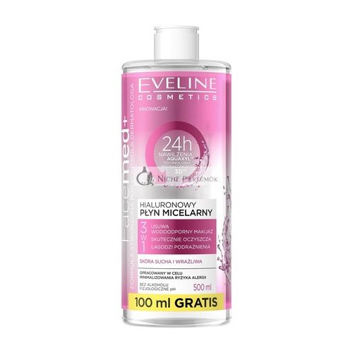 Eveline Cosmetics Facemed Hialurónová Micelárna Voda 400ml pre Suchú a Citlivú Pleť