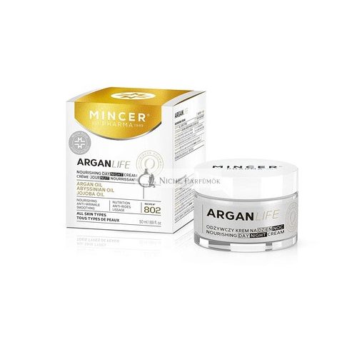 Mincer Pharma Argan Life 50+ Výživný Krém proti Hrudkám na Deň a Noc pre Všetky Typy Pleti s Arganovým Olejom, Abyssinian Olejom a Jojobovým Olejom, 50ml