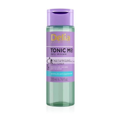 Delia Cosmetics Tonic Me Hydratačný Tónik pre Citlivú a Suchú Pokožku s Kyselinou Hyalurónovou, Rúžovým Lupienkom, Zeleným Čajom a Extraktom z Harmančeka