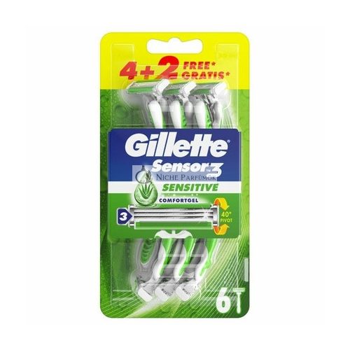 Gillette Sensor3 Sensitive Jednorazový Holiaci Strojček s Comfortgel Lubrastrip - Balenie 6