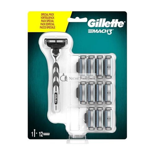 Gillette Mach3 Holiaci Strojček pre Mužov s Lubrikovanými Pásikmi a 12 Náhradnými Čepeľami