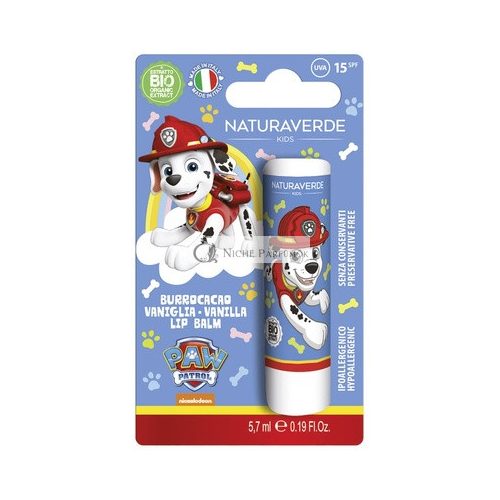 Naturaverde Kids Paw Patrol Vanilkový Balzam na pery s kakaovým maslom pre deti s organickým bambuckým maslom a UVA-UVB filtrami SPF 15, 5.7ml