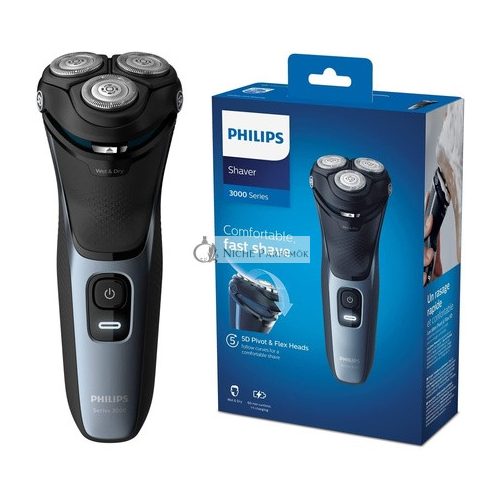 Philips Series 3000 Wet or Dry Pánsky Elektrický Holiaci Strojček s 5D Pivot & Flex Hlavami Lesklá Modrá