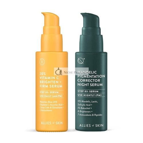 Allies of Skin Brightening Serum Balíček Mandelic Oprava Pigmentácie Nočný Sérum, 30ml